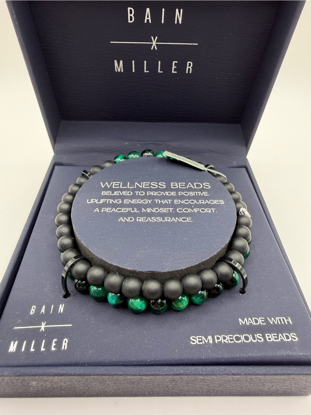 Bain x Miller Men's Wellness Beads Bracelet Set-Matte Black Onyx & Malachite-NIB